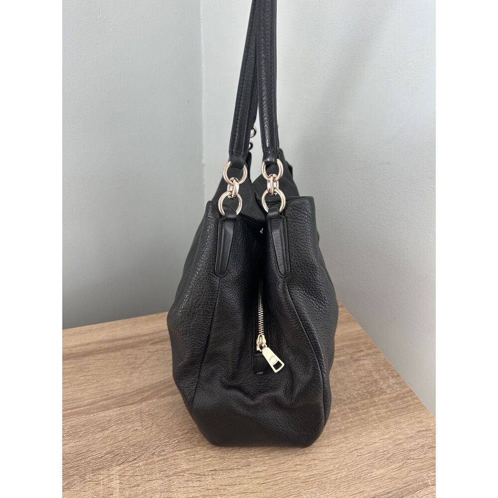 Coach Madison Phoebe Shoulder Bag Black Pebbled Leather Satchel Purse - Picture 12 of 15